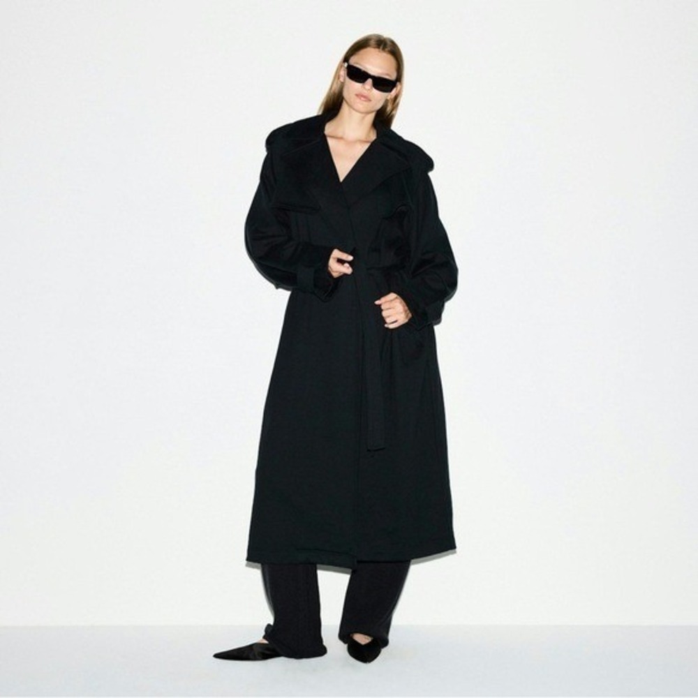NWT SKIMS Onyx Boyfriend Fleece Trench Coat | Sz Large | CURRENT
